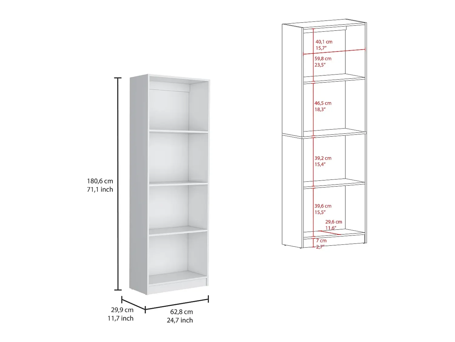 TuHome Estante para escritório em casa em melamina com 4 prateleiras abertas, 180.60 cm X 62.73 cm X 29.71 cm ,^ Biblioteca
