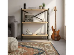 Estante para sala de estar Rus com 3 prateleiras em carvalho e safir 66x85x34 cm^ Prateleira