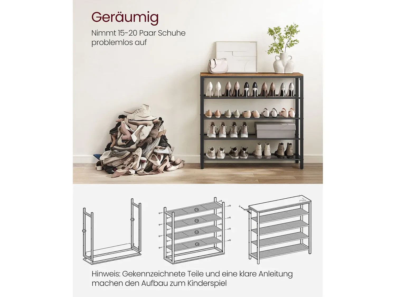 Móvel De Arrumação|Sapateira| Estante para sapatos 100x30x92,5 cm preto castanho rústico Indestic Preto / Castanho