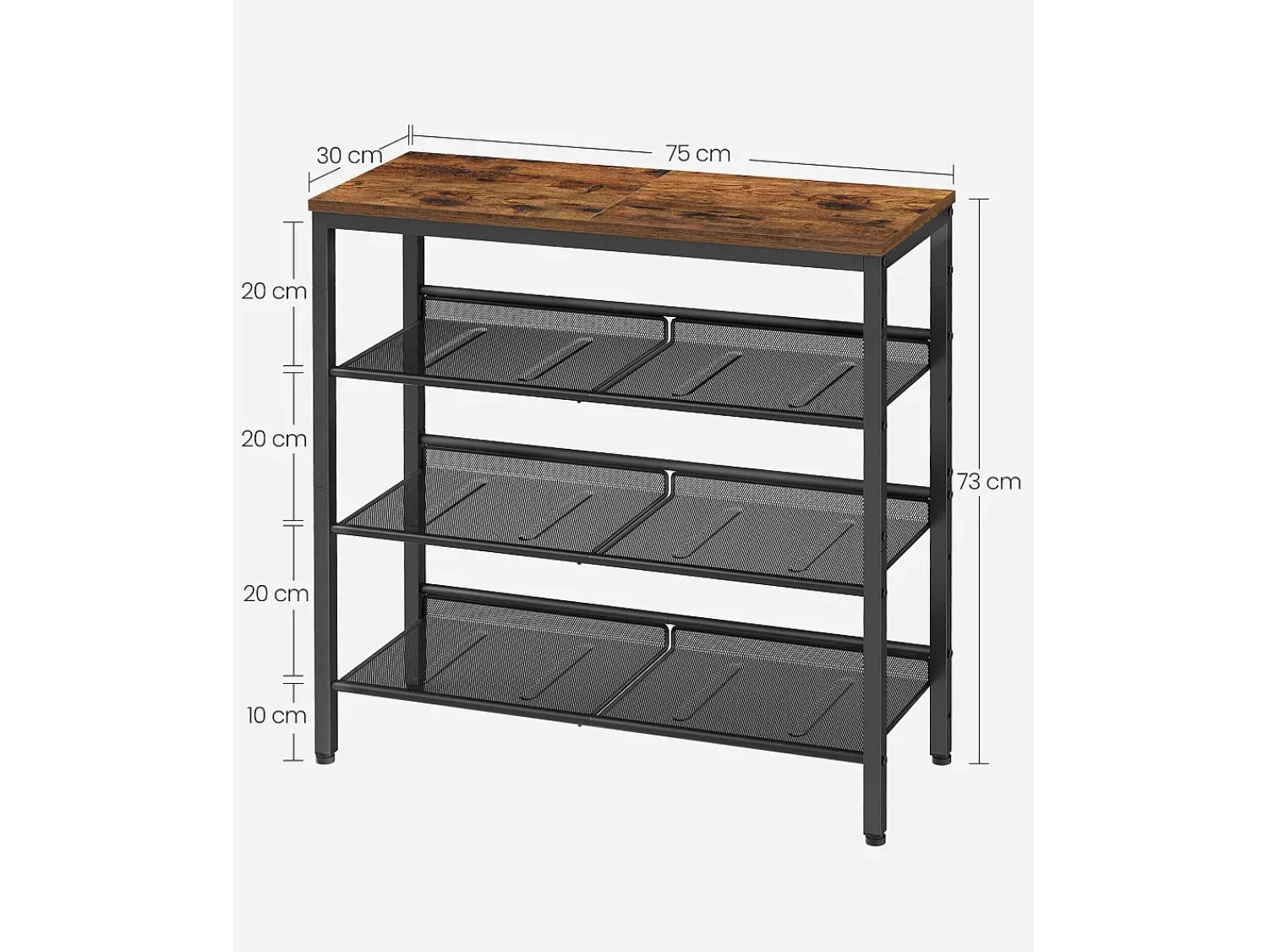Móvel De Arrumação|Sapateira| Estante para Sapatos 75x28x72,7 cm Castanho Rústico e Preto Preto / Castanho