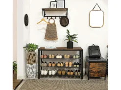 Estante para Sapatos 100x30x72 cm preto castanho rústico Indestic^ Móvel De Arrumação|Sapateira