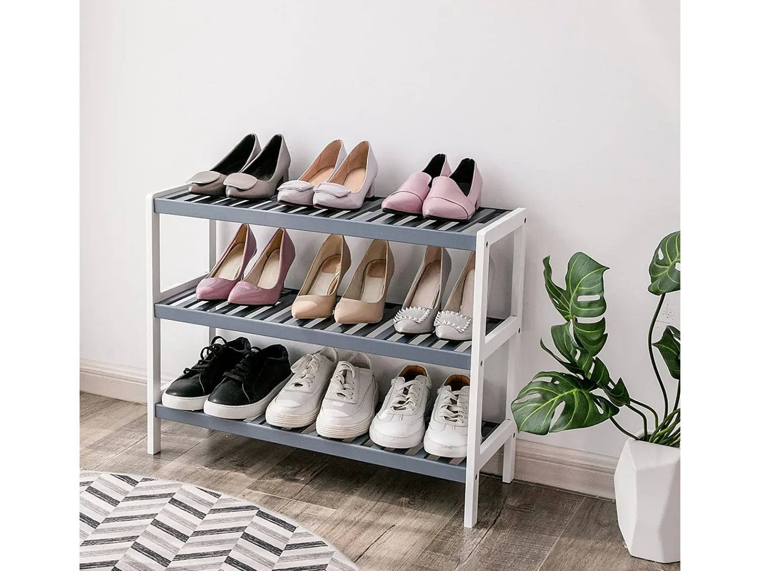 Móvel De Arrumação|Sapateira* Estante para Sapatos 70x55x26 cm branco cinza Cinzento / Branco