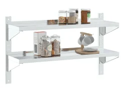 Prateleira* Estante parede 2 prateleiras 100x30x60 cm aço inoxidável prata PT646660 Prateado