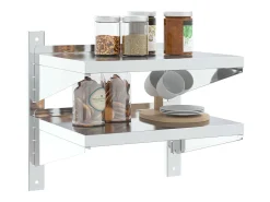 Estante parede 2 prateleiras 50x40x60 cm aço inoxidável prata PT439317^ Prateleira