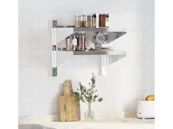Estante parede 2 prateleiras 50x40x60 cm aço inoxidável prata PT439317^ Prateleira