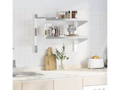 Prateleira| Estante parede 2 prateleiras 75x40x60 cm aço inoxidável prata PT440435 Prateado