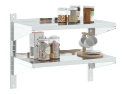 Prateleira| Estante parede 2 prateleiras 75x40x60 cm aço inoxidável prata PT440435 Prateado