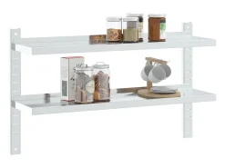 Prateleira| Estante parede 2 prateleiras 100x23,5x60cm aço inoxidável prata PT658574 Prateado