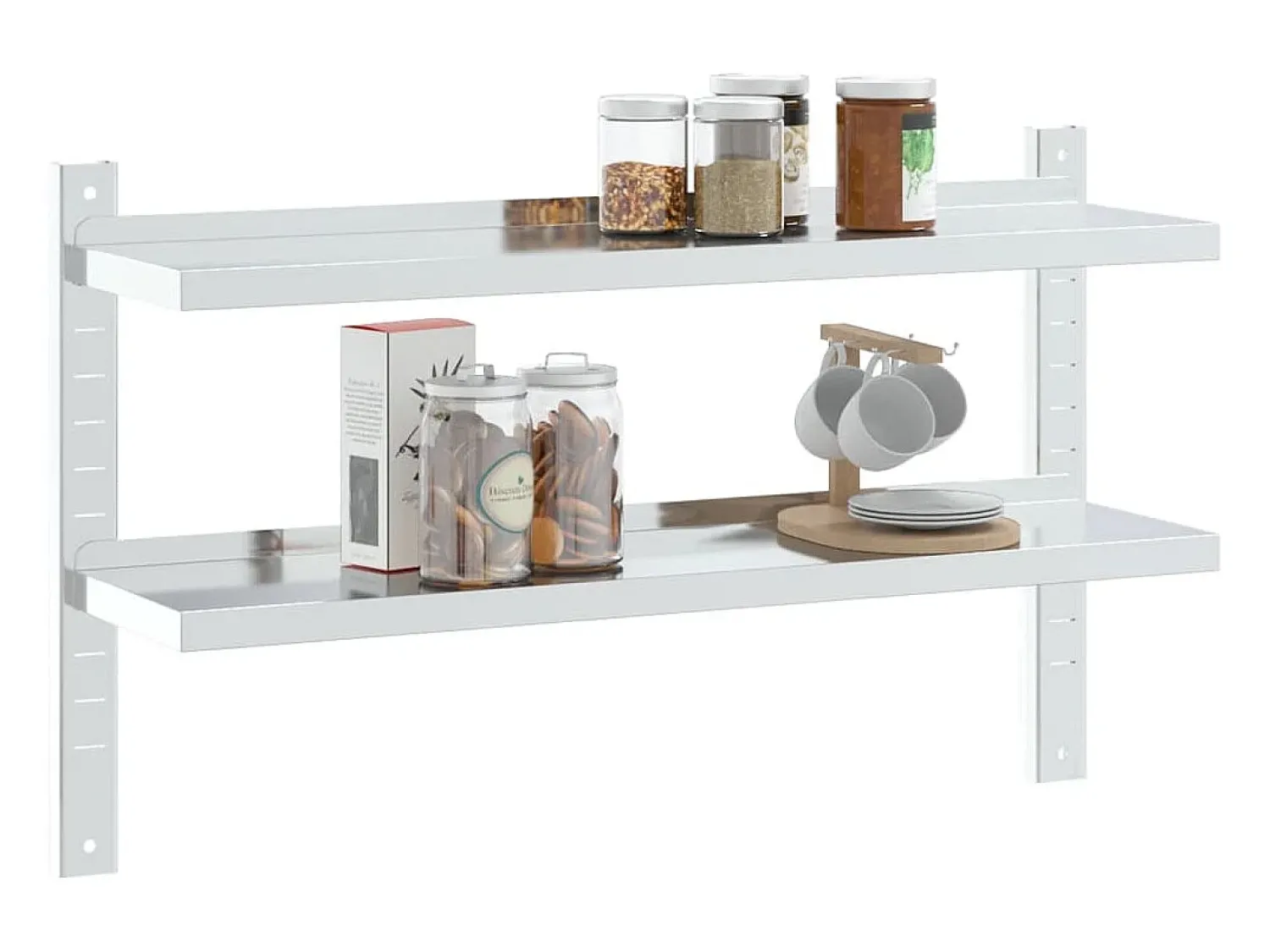 Prateleira| Estante parede 2 prateleiras 100x23,5x60cm aço inoxidável prata PT658574 Prateado