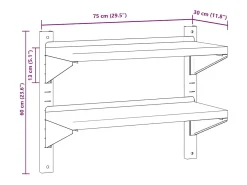 Outlet vidaxl Estante parede 2 prateleiras 75x30x60 cm aço inoxidável prata Prateado