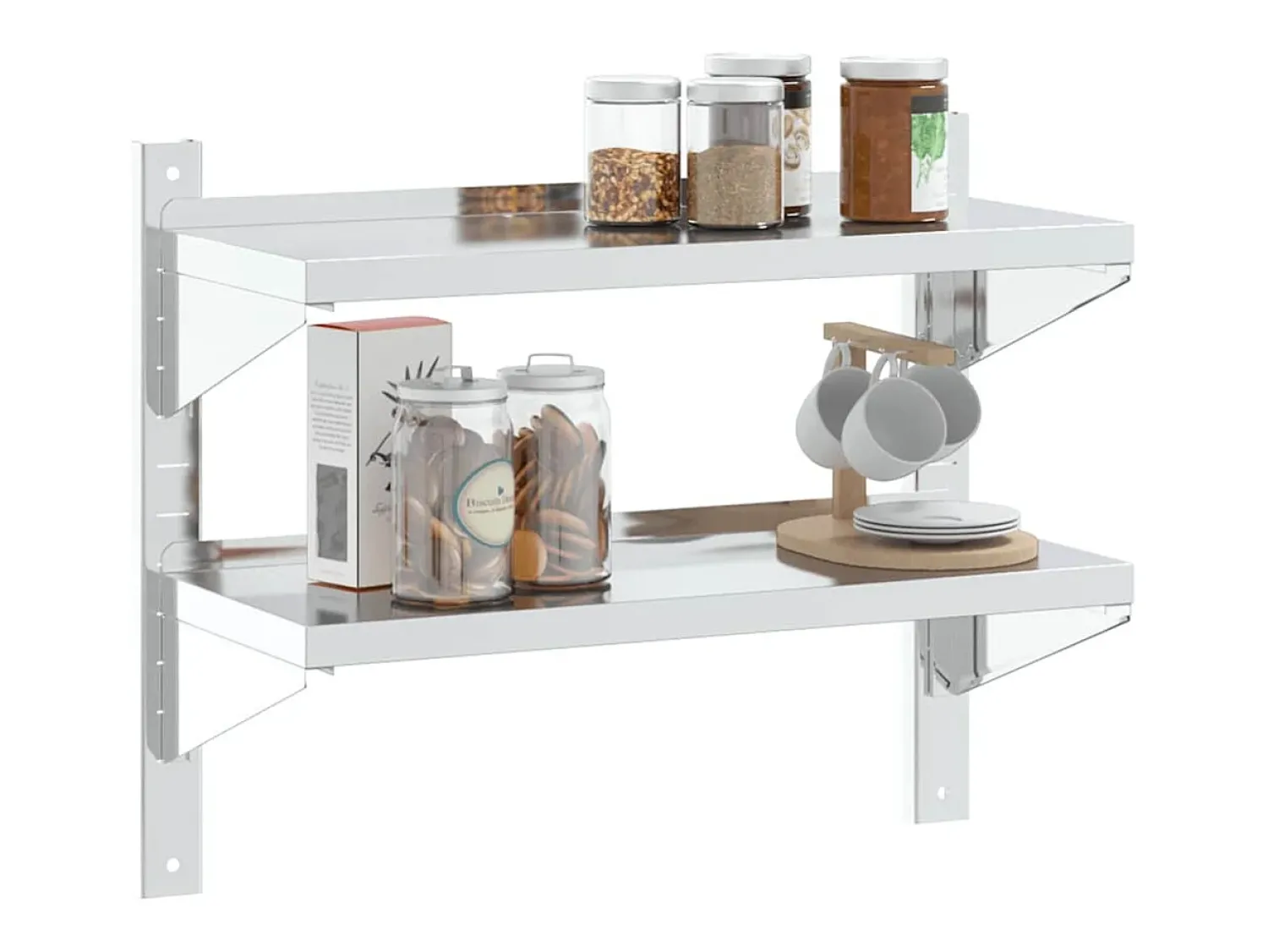 Outlet vidaxl Estante parede 2 prateleiras 75x30x60 cm aço inoxidável prata Prateado