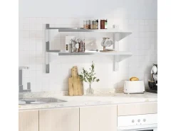 Prateleira* Estante parede 2 prateleiras 100x40x60 cm aço inoxidável prata PT588774 Prateado