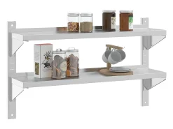 Prateleira|vidaxl Estante parede 2 prateleiras 100x23,5x60cm aço inoxidável prata Prateado