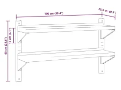Prateleira|vidaxl Estante parede 2 prateleiras 100x23,5x60cm aço inoxidável prata Prateado