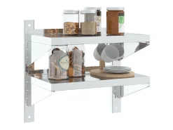 Prateleira* Estante parede 2 prateleiras 50x23,5x60 cm aço inoxidável prata PT210596 Prateado