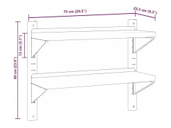 Online vidaxl Estante parede 2 prateleiras 75x23,5x60 cm aço inoxidável prata Prateado