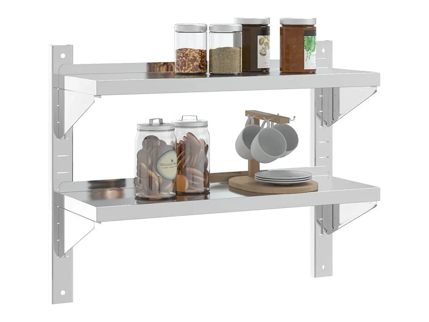 Online vidaxl Estante parede 2 prateleiras 75x23,5x60 cm aço inoxidável prata Prateado