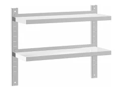 Prateleira| Estante parede 2 prateleiras 75x23,5x60 cm aço inoxidável prata PT319741 Prateado