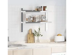 Prateleira| Estante parede 2 prateleiras 75x23,5x60 cm aço inoxidável prata PT319741 Prateado
