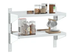 Best Estante parede 2 prateleiras 75x30x60 cm aço inoxidável prata PT165516 Prateado