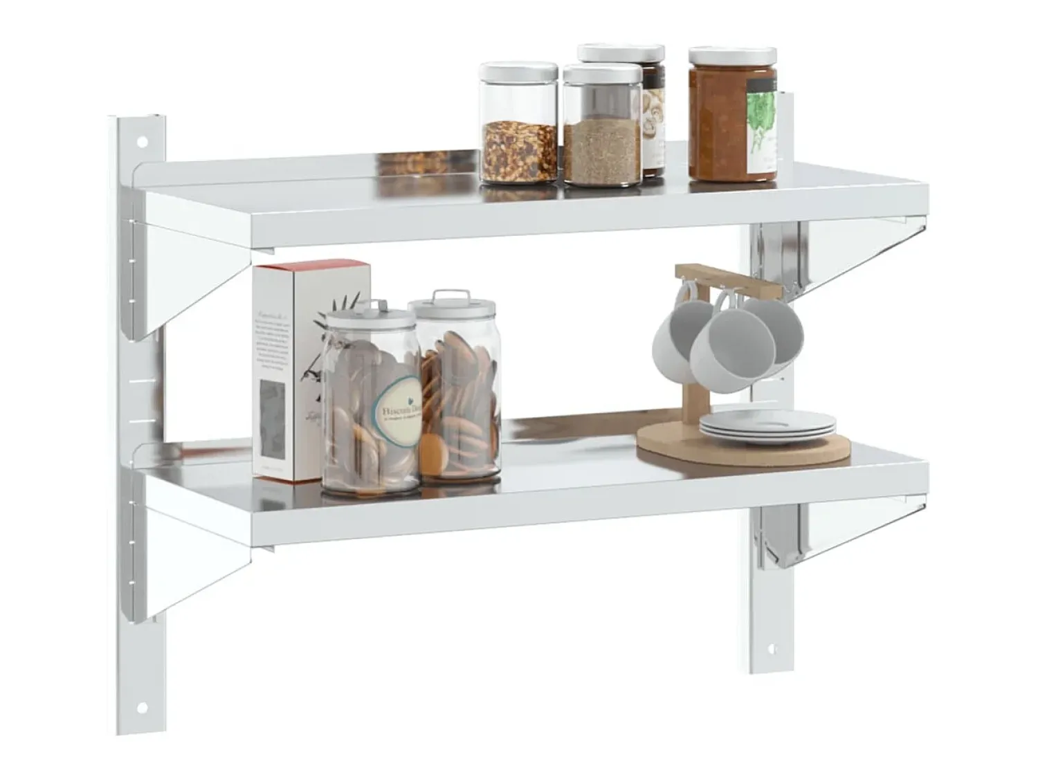 Best Estante parede 2 prateleiras 75x30x60 cm aço inoxidável prata PT165516 Prateado