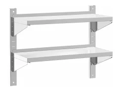 Best Estante parede 2 prateleiras 75x30x60 cm aço inoxidável prata PT165516 Prateado