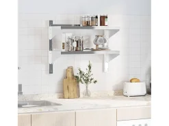 Best Estante parede 2 prateleiras 75x30x60 cm aço inoxidável prata PT165516 Prateado