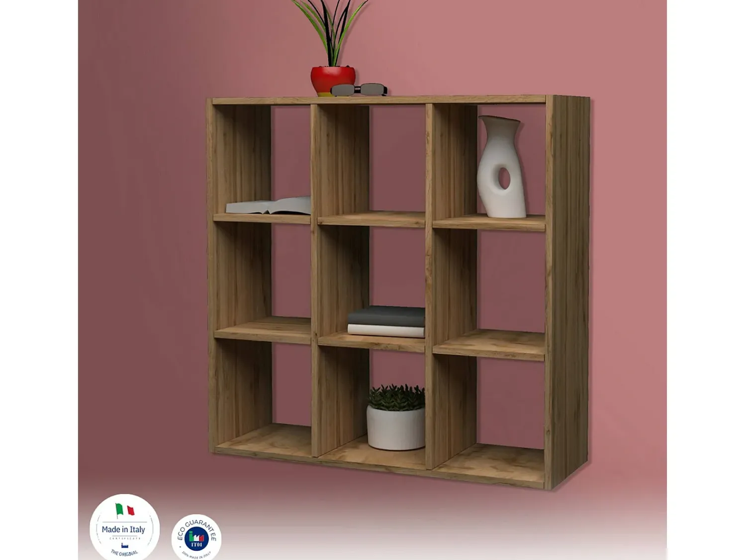 Prateleira|Dmora Estante Rodrigo, Armário com prateleiras, Biblioteca de escritório, 100% Fabricado na Itália, Carvalho, 90x25h90 cm Castanho