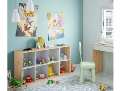 Clearance Dmora Estante Sacramento, Estante reversível com 8 compartimentos, Móvel TV multiposições, 72x33h137 cm, Carvalho com efeito nó e Branco Castanho