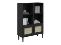 Biblioteca* Estante SENJA aspeto de vime 90x35x130 cm pinho maciço PT107061 Preto