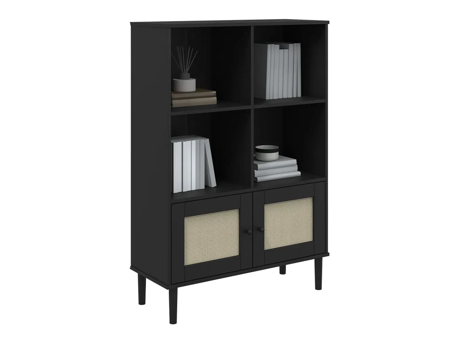 Biblioteca* Estante SENJA aspeto de vime 90x35x130 cm pinho maciço PT107061 Preto