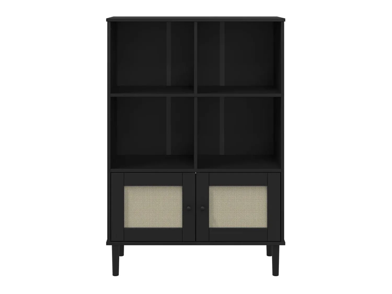 Biblioteca* Estante SENJA aspeto de vime 90x35x130 cm pinho maciço PT107061 Preto