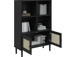 Biblioteca* Estante SENJA aspeto de vime 90x35x130 cm pinho maciço PT107061 Preto