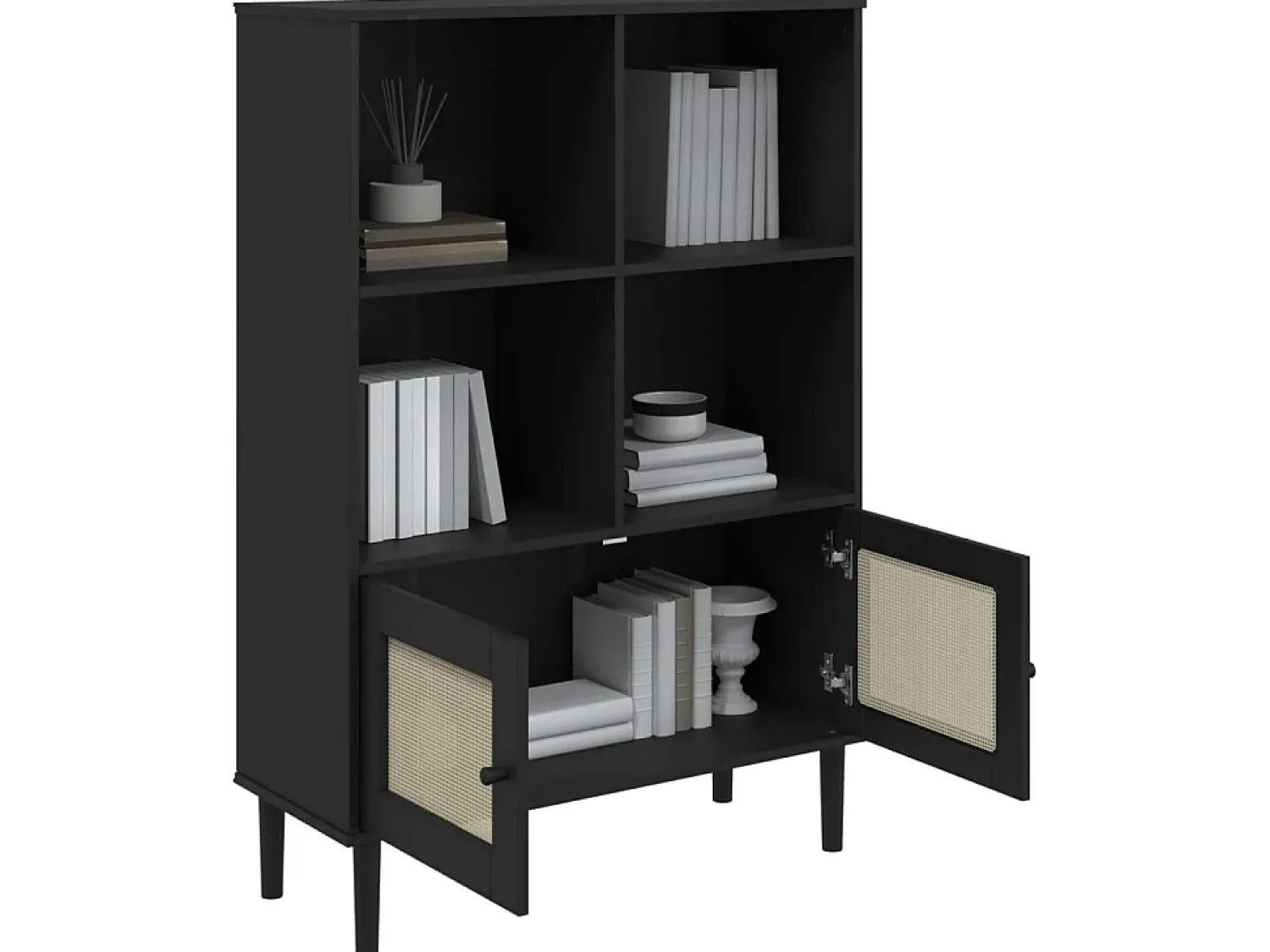 Biblioteca* Estante SENJA aspeto de vime 90x35x130 cm pinho maciço PT107061 Preto