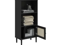 Biblioteca* Estante SENJA aspeto de vime 60x35x130 cm pinho maciço PT616169 Preto