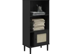 Biblioteca* Estante SENJA aspeto de vime 60x35x130 cm pinho maciço PT616169 Preto