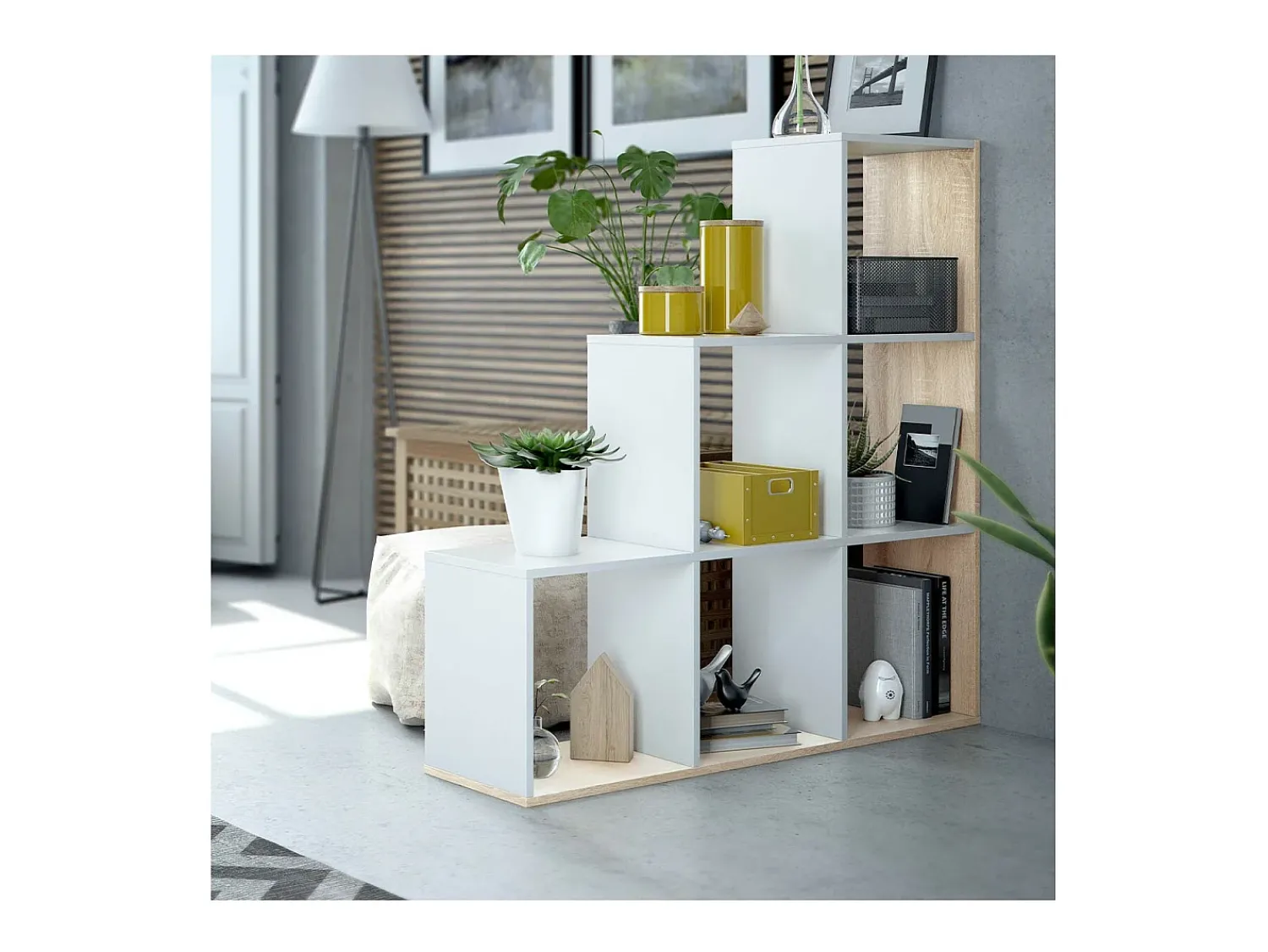 Discount Loungitude Estante Taris Ladder Branca e Carvalho 110x108x28 cm Branco