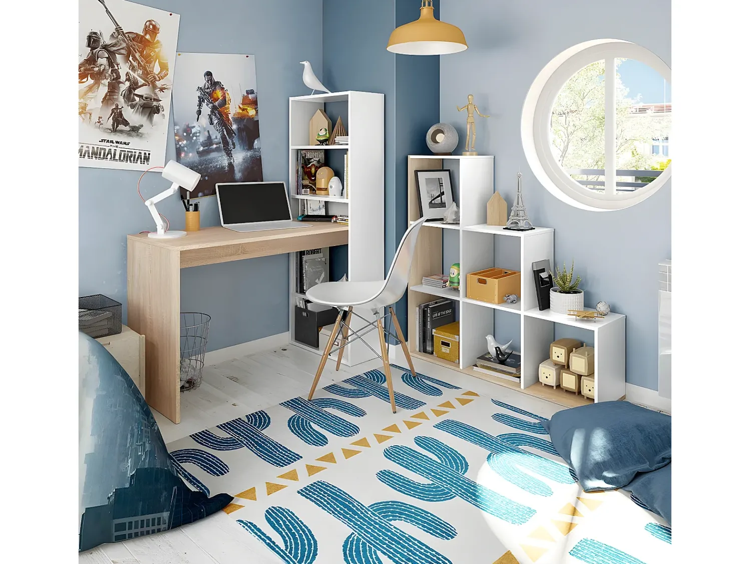 Discount Loungitude Estante Taris Ladder Branca e Carvalho 110x108x28 cm Branco