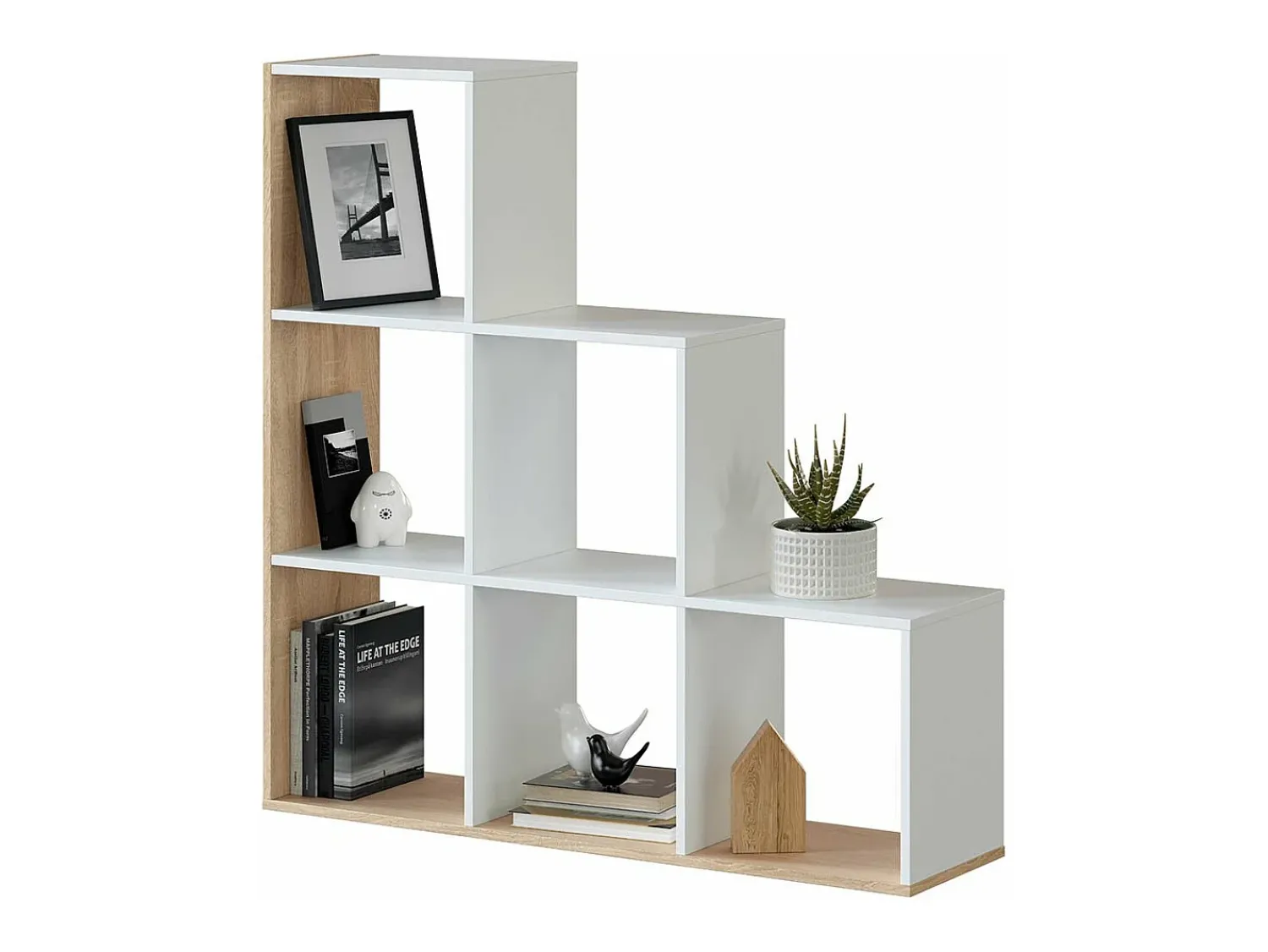 Discount Loungitude Estante Taris Ladder Branca e Carvalho 110x108x28 cm Branco