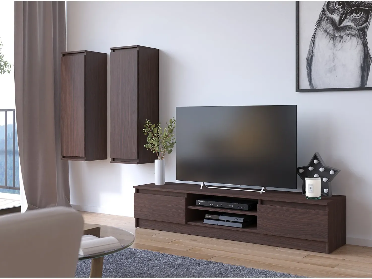 Akord Estante TV K160 Wenge com 2 Portas, Laminado 160x33x40 cm Castanho chocolate
