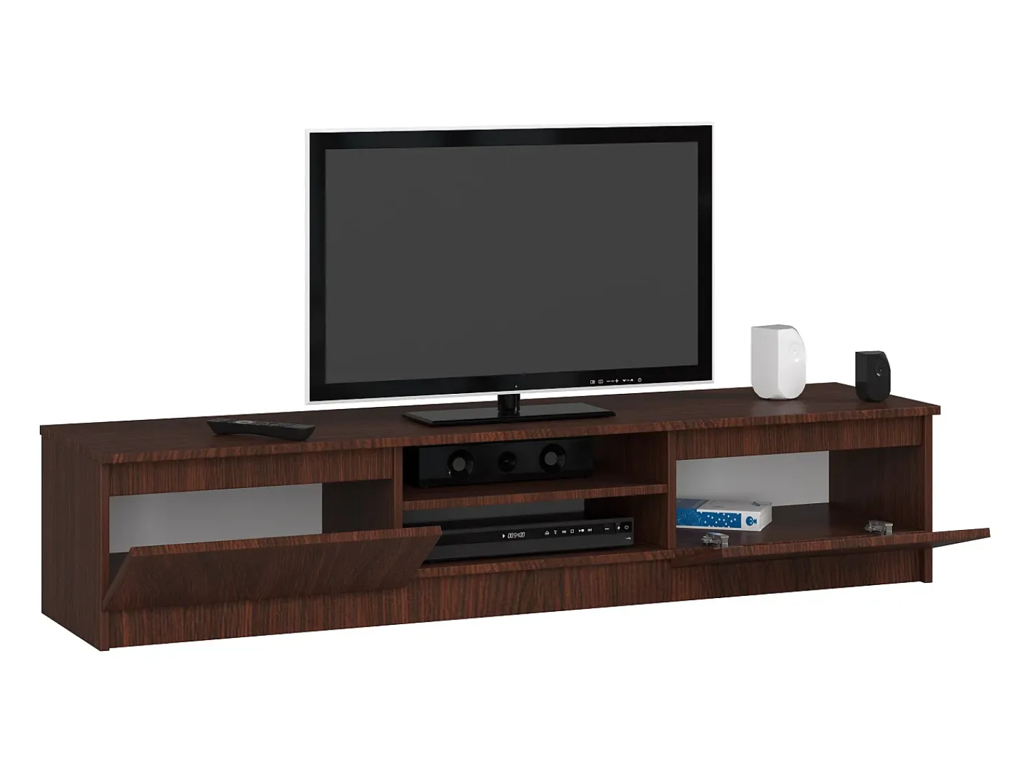 Akord Estante TV K160 Wenge com 2 Portas, Laminado 160x33x40 cm Castanho chocolate