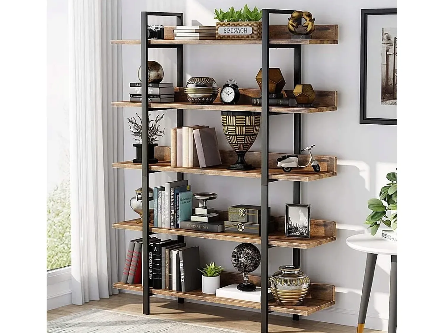 Tribesigns Estante Vintage de 5 Níveis - Grande Prateleira de Armazenamento com Chapa de Guia para o Sala, como Prateleira para Plantas, Prateleira de Cozinha^ Biblioteca