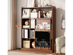 Biblioteca|ModernLuxe Estante 120x38.5x151.5 cm - com prancheta de desenho removível - 9 compartimentos de armazenamento - 1 porta de correr - marrom Castanho