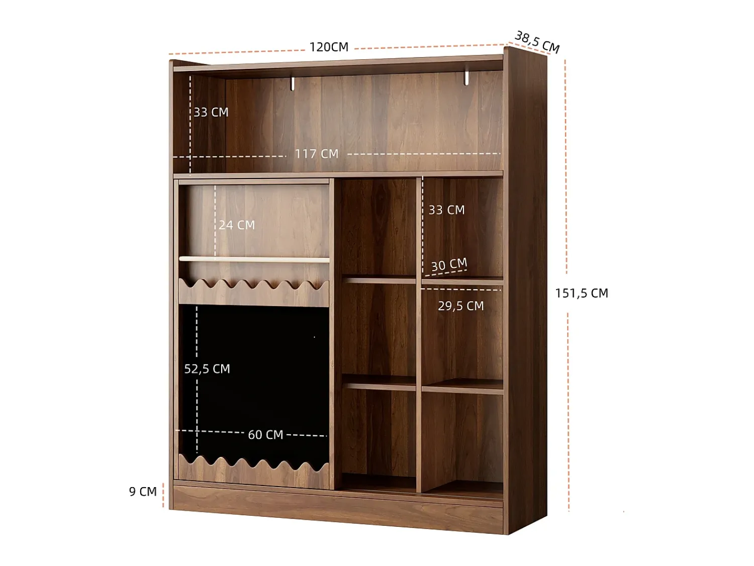 Biblioteca|ModernLuxe Estante 120x38.5x151.5 cm - com prancheta de desenho removível - 9 compartimentos de armazenamento - 1 porta de correr - marrom Castanho