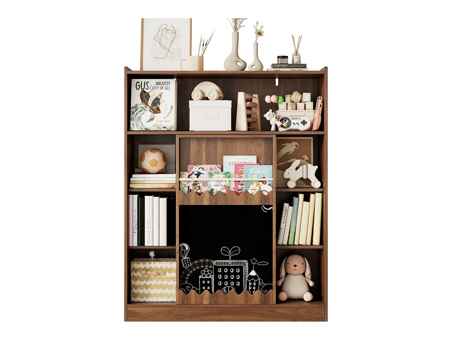 Biblioteca|ModernLuxe Estante 120x38.5x151.5 cm - com prancheta de desenho removível - 9 compartimentos de armazenamento - 1 porta de correr - marrom Castanho