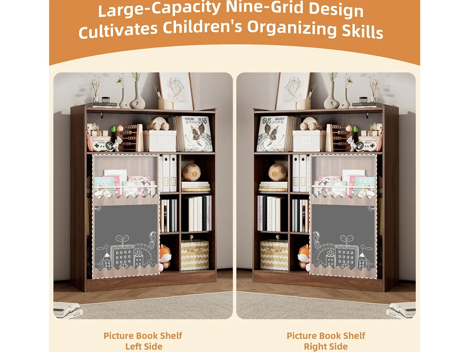 Biblioteca|ModernLuxe Estante 120x38.5x151.5 cm - com prancheta de desenho removível - 9 compartimentos de armazenamento - 1 porta de correr - marrom Castanho