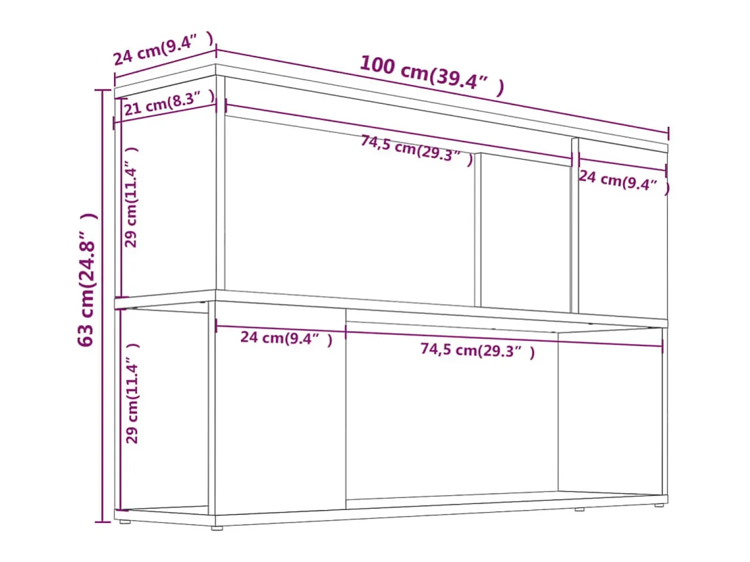 Vitrina|vidaxl Estante 100x24x63 cm derivados de madeira sonoma Cinzento