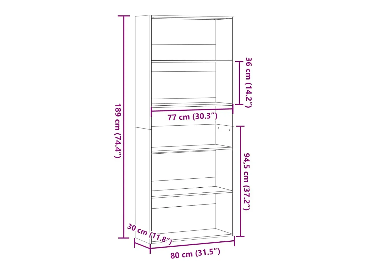 Biblioteca|vidaxl Estante 80x30x189 cm derivados de madeira Branco