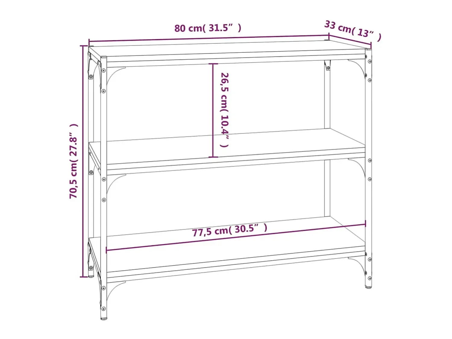 Vitrina*vidaxl Estante 80x33x70,5 cm derivados de madeira/aço carvalho fumado Castanho