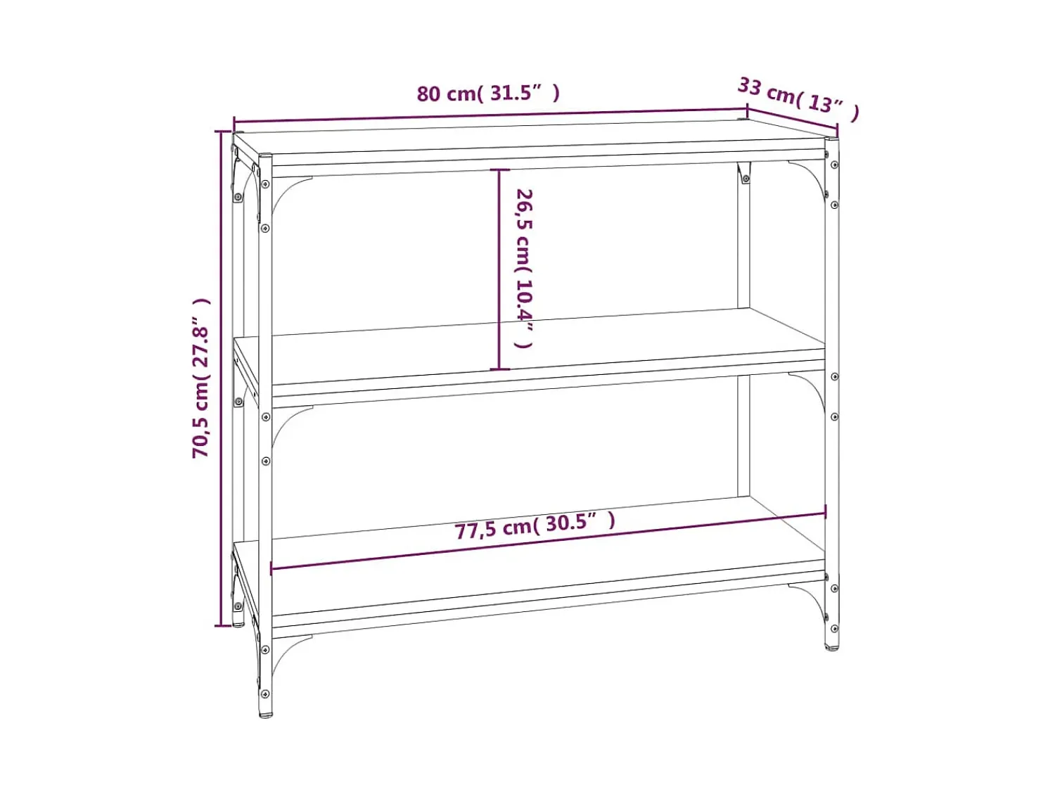 Vitrina*vidaxl Estante 80x33x70,5 cm derivados de madeira/aço carvalho fumado Castanho